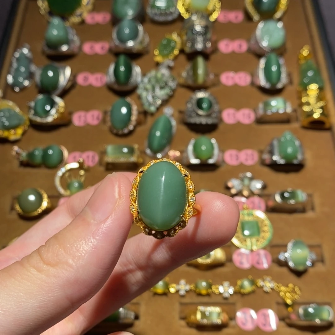 和田玉（碧玉）银S925镶嵌戒指