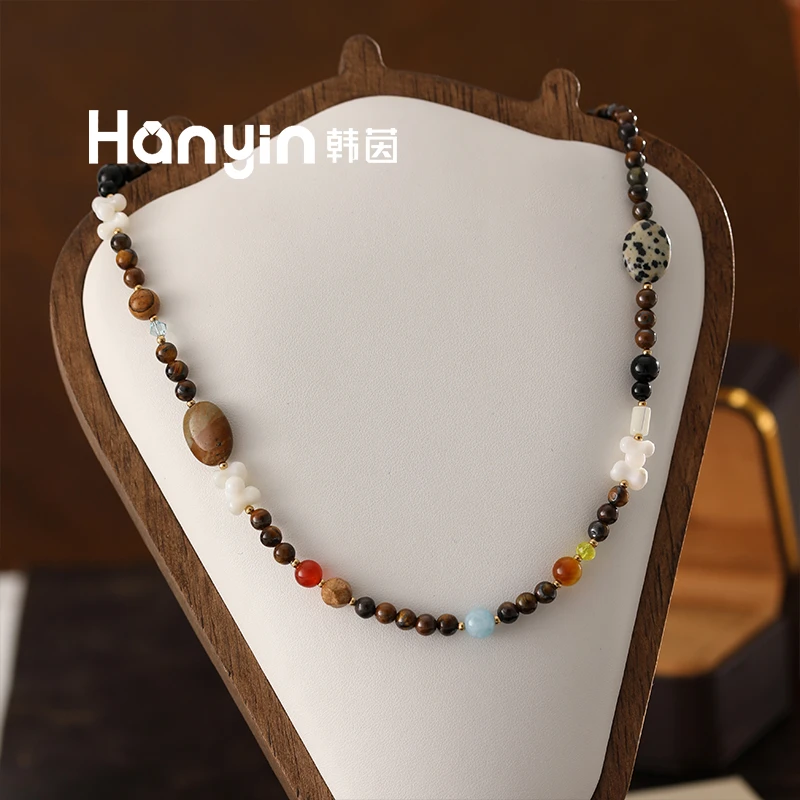 5mm木变石虎眼石骨棒贝壳黑玛瑙不掉色项链轻奢小众高级感锁骨链