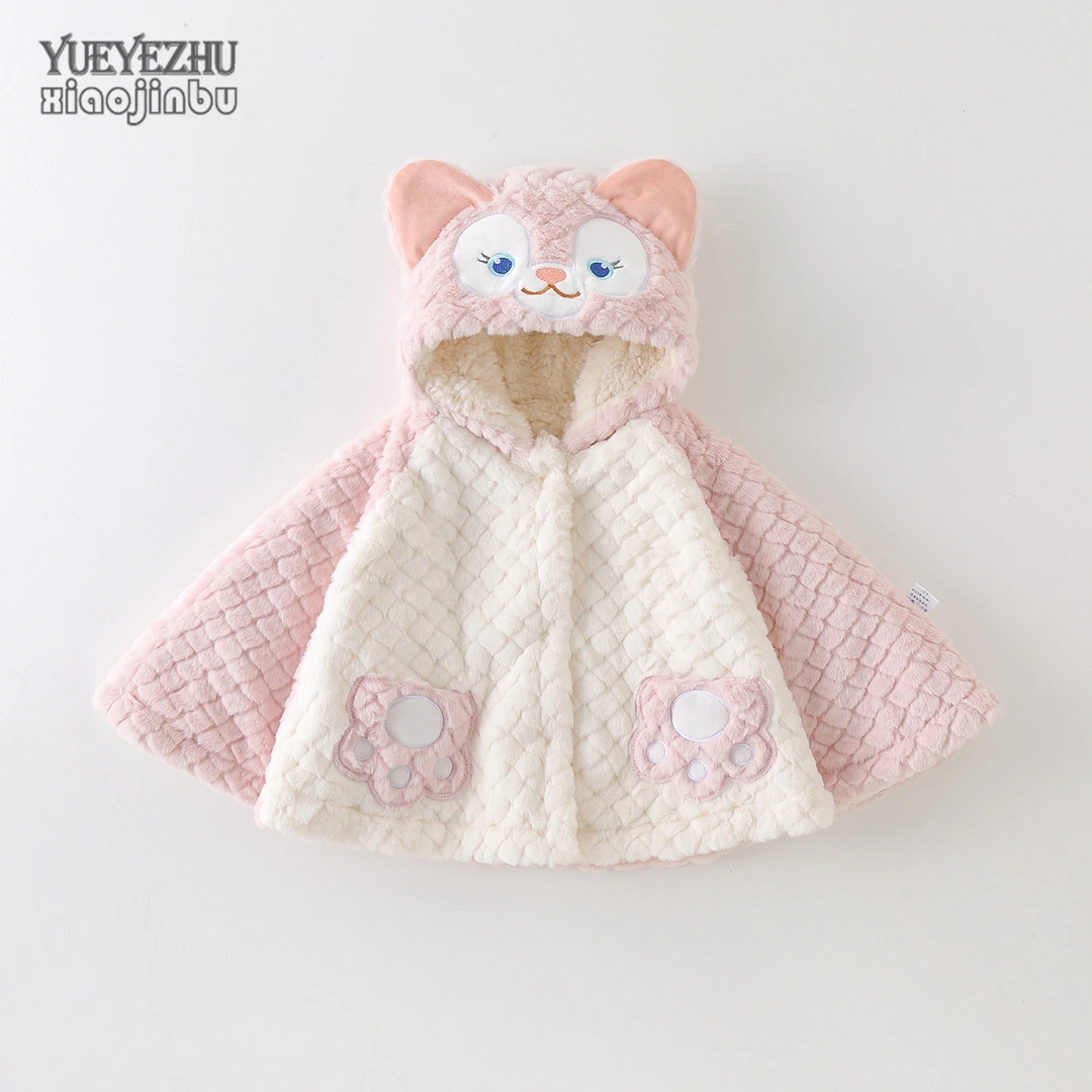 网红婴儿冬装加绒加厚斗篷外套女宝宝保暖披风外出小童卡通可爱潮