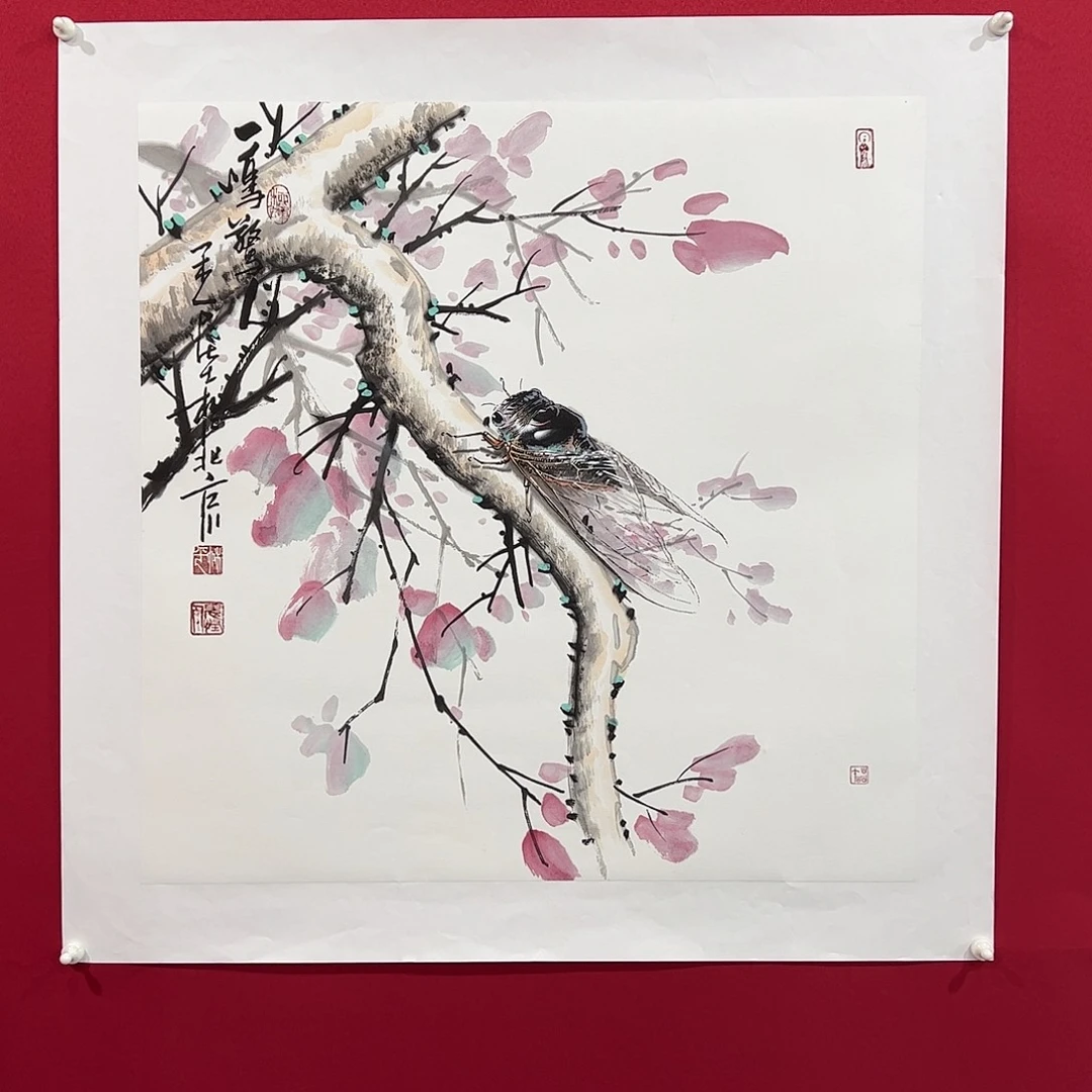 冬***季国画柳平单蝉精品