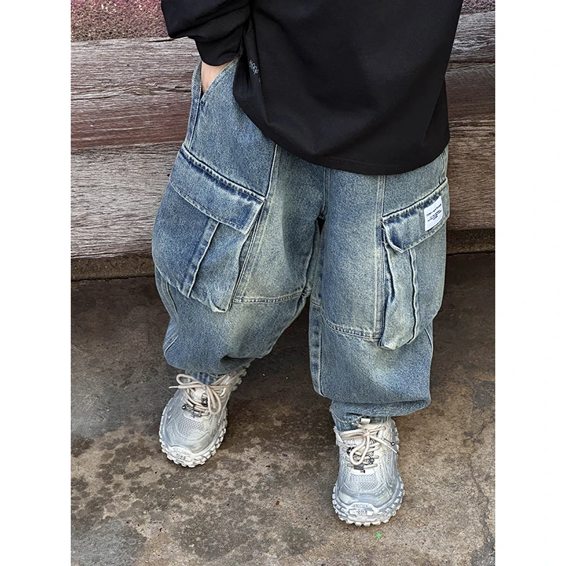 【清仓】略略童装儿童春秋款工装大口袋牛仔裤251KZ3010