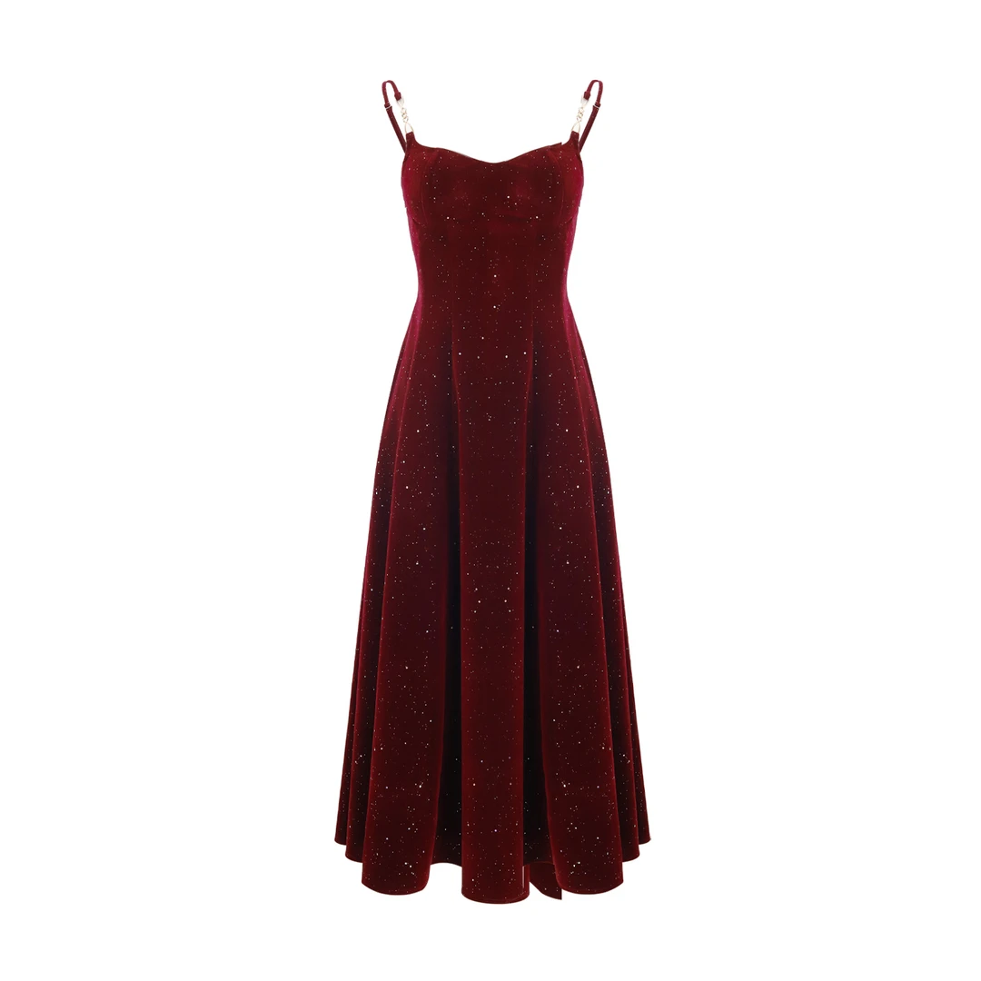 【一襟星河】秋冬复古港风法式收腰气质吊带连衣裙252