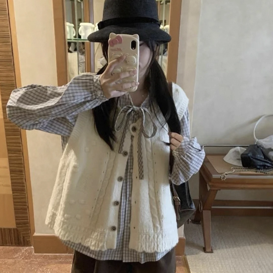甜美风套装衬衫上衣+马甲