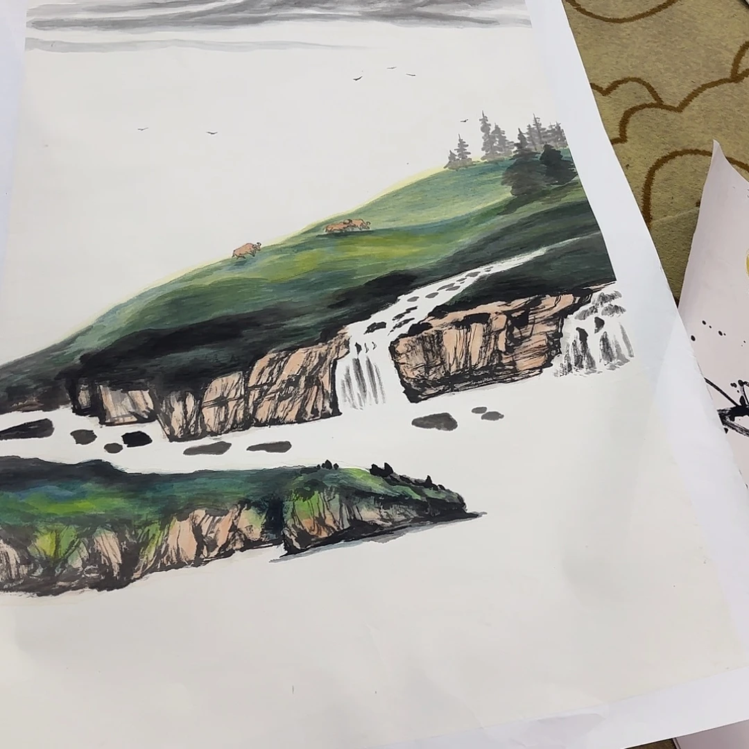 在***情国画六尺山水童童童童