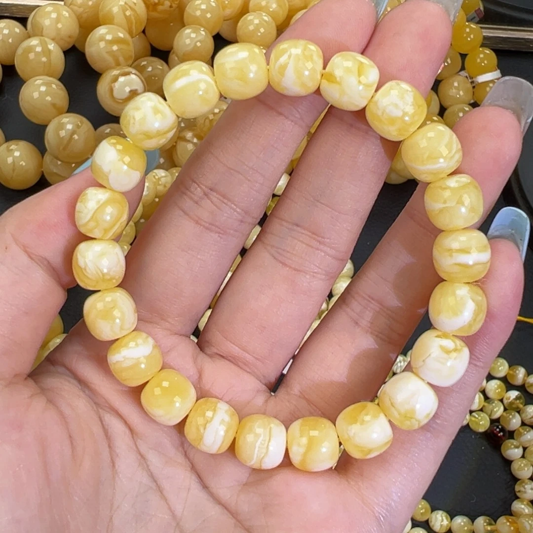 琥珀未镶嵌手链瓷白精工