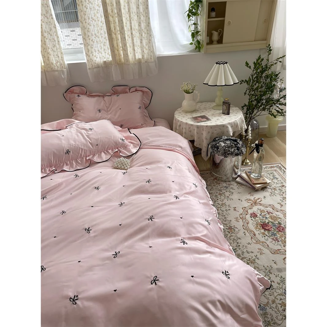 少女蝴蝶结 法式少女心水洗冰丝四件套仿真丝床单被套床品