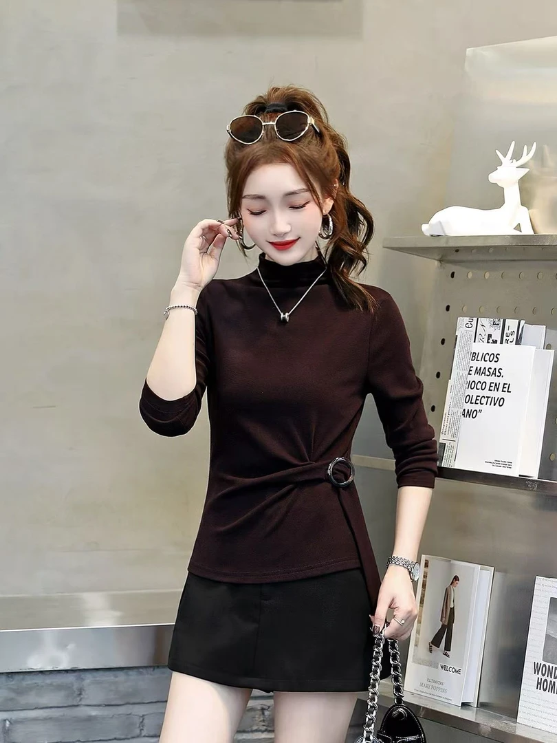 9807#秋季时尚显瘦半高领长袖打底衫