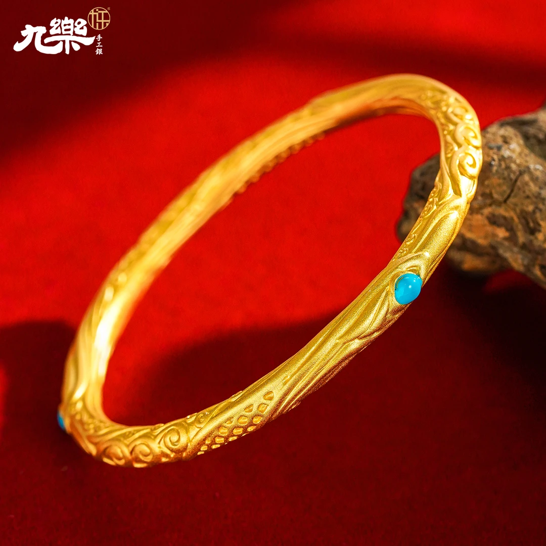 九乐 足银珐琅手镯 999金色混天绫乾坤圈手镯