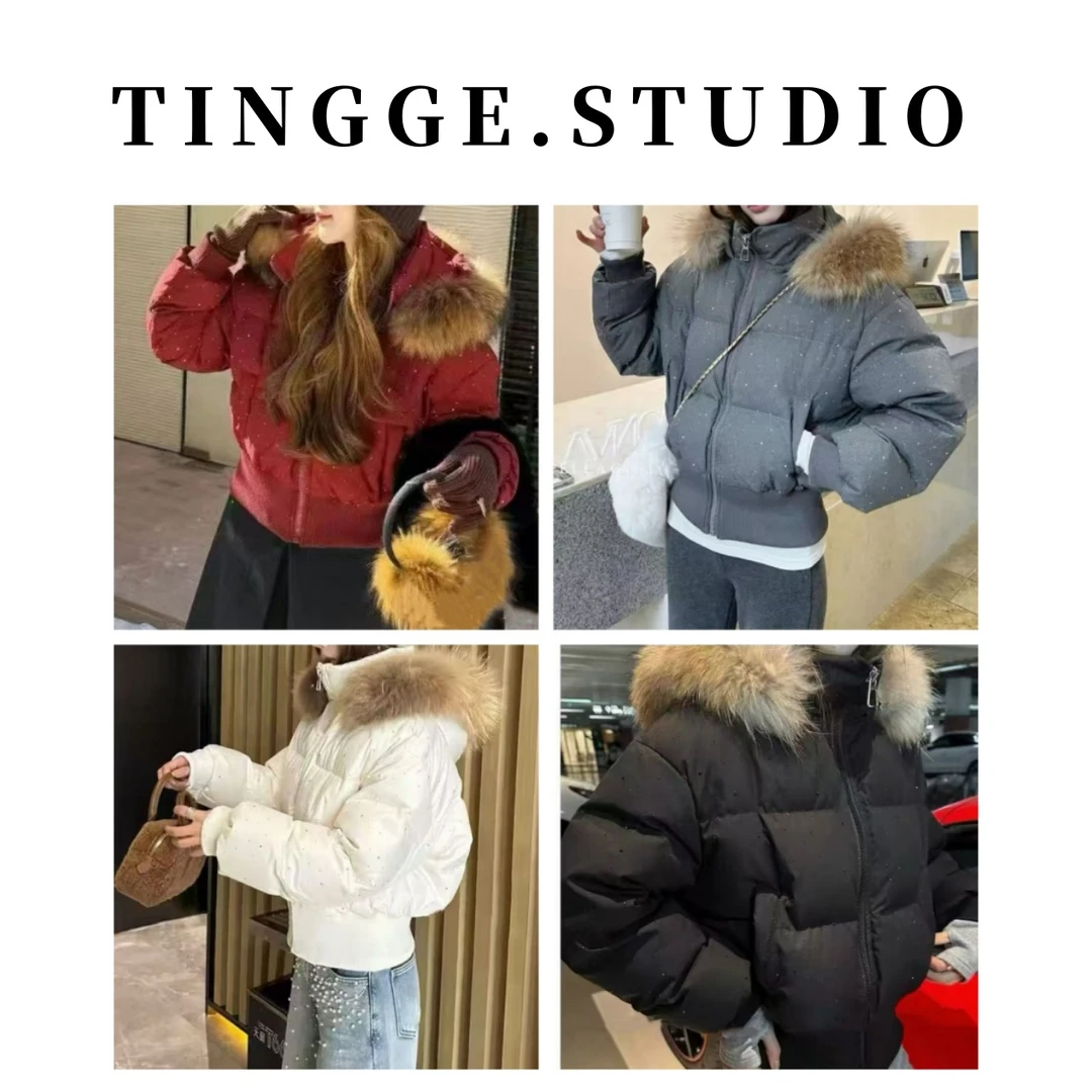 TING GE 冬季韩系爆款满天星简约显瘦连帽羽绒服【毛领可拆】3528