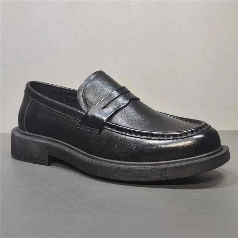 男鞋厚底潮流百搭一脚蹬休闲皮鞋男士夏季男士夏季一脚蹬皮鞋黑色