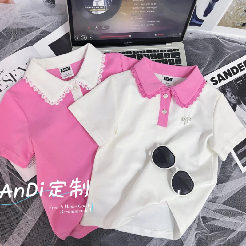 〖ANDI〗安迪订制夏季女童中大童领口拼色翻领百搭简约短袖3969