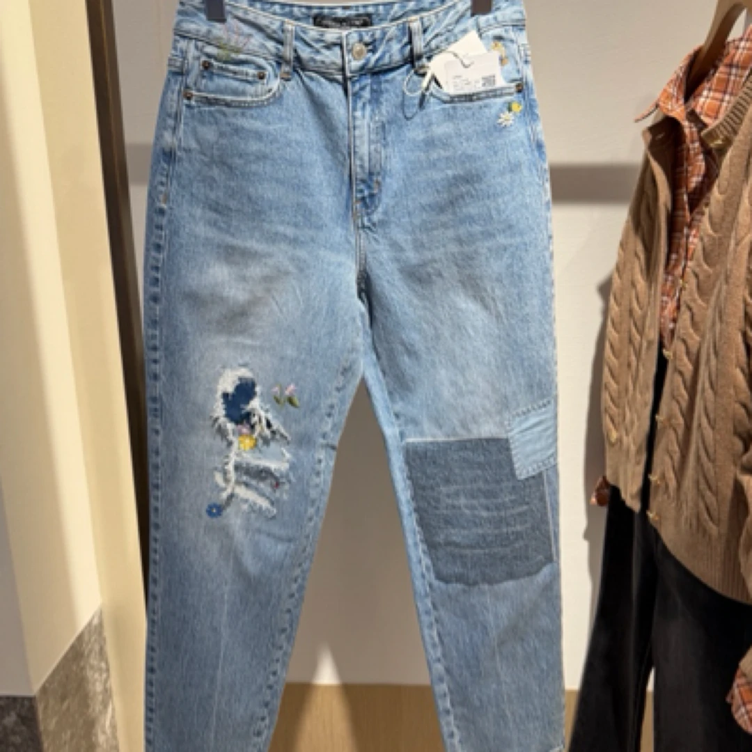 春夏新款宽松阔腿牛仔裤卡通涂鸦时尚百搭