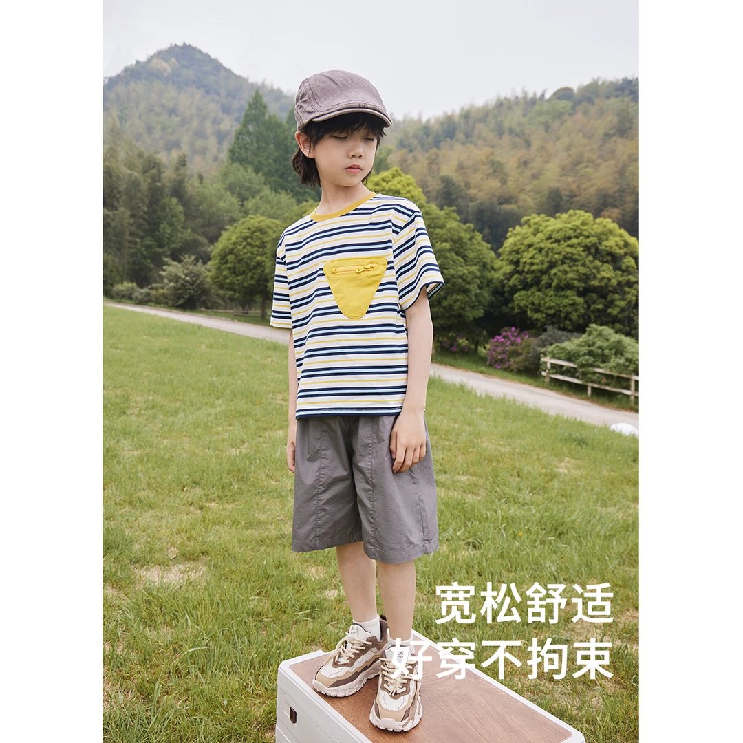 皇室童缘【中大童】2025男童夏装卡通水印花套装百搭夏季五分短裤