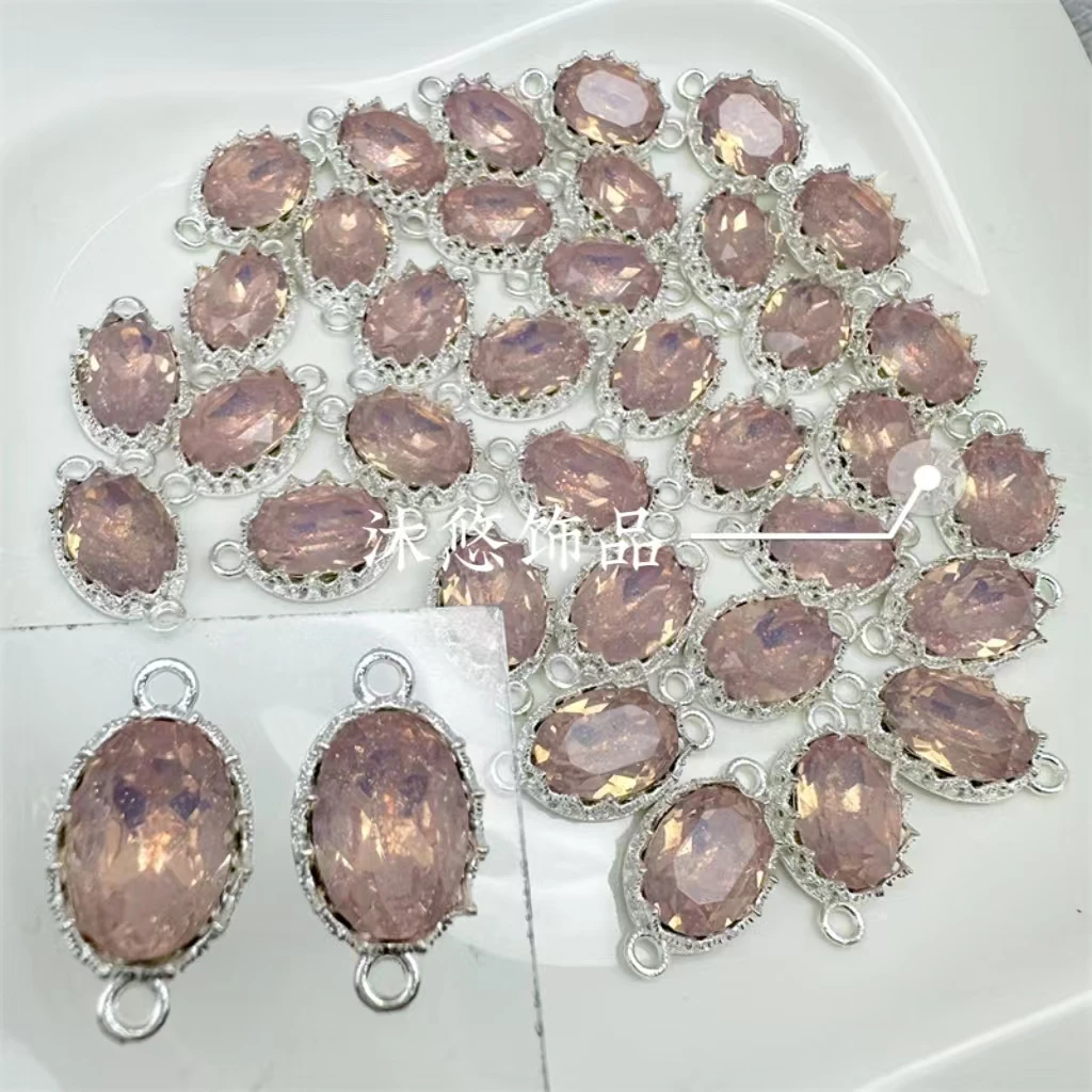 <  沐悠饰品.diy > P604 铜合金双吊银粉蛋白高级细闪挂坠