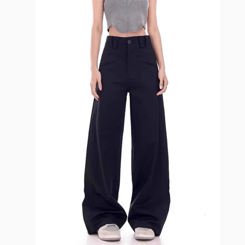 黑色阔腿西装裤女夏季新款高腰大码遮胯显瘦垂感直筒休闲拖地裤子