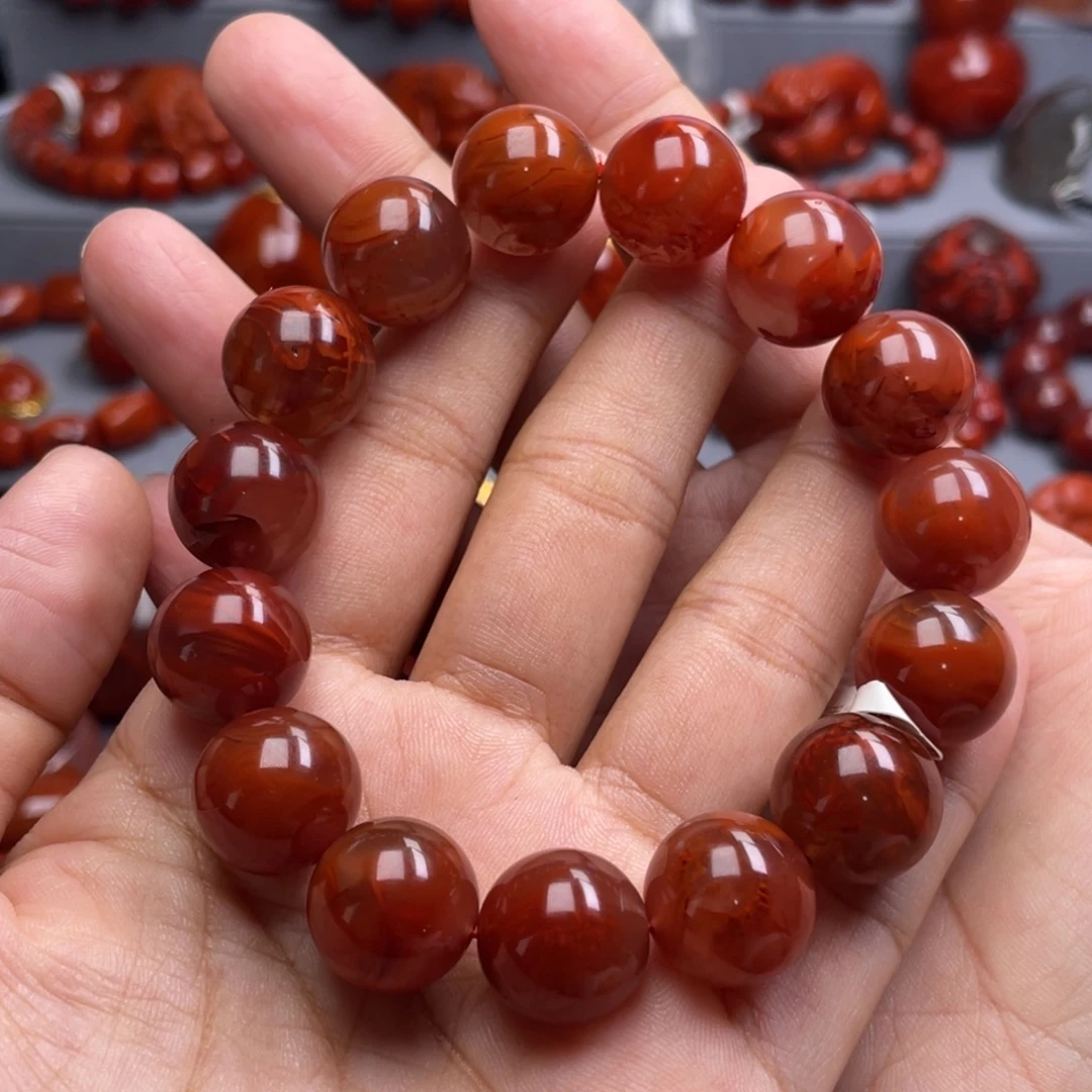 波***波南红玛瑙未镶嵌珠宝奇石单圈15mm