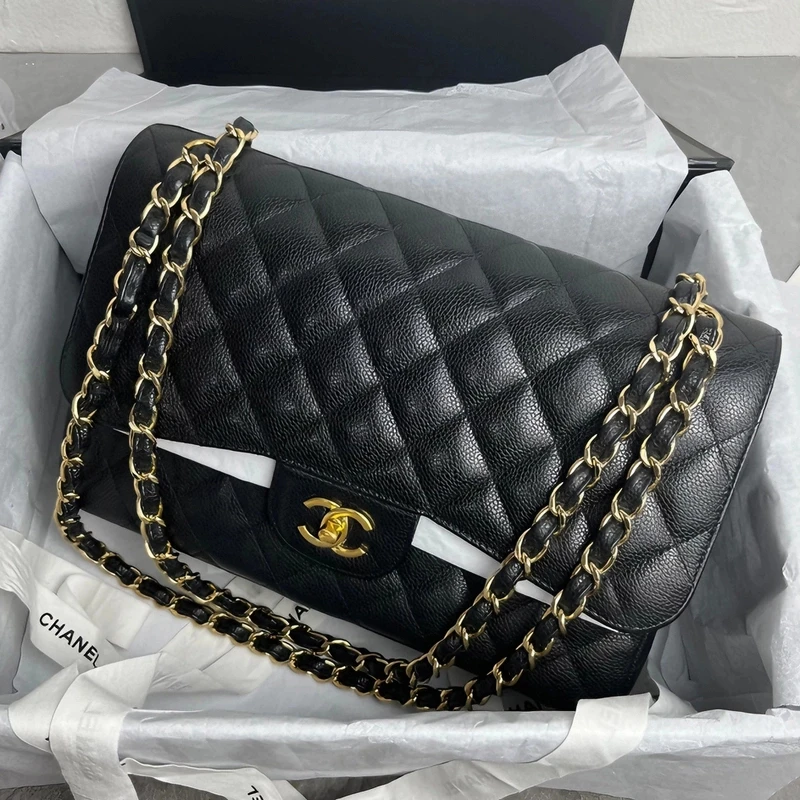 99新 Chanel/香奈儿 【杨贵妃专属】jumbo经典黑金鱼子酱cf单肩包