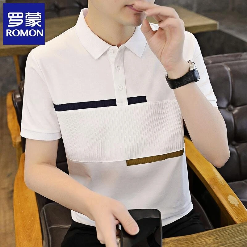 Romon/罗蒙时尚男士翻领休闲短袖T恤夏季韩版百搭商务POLO衫半袖