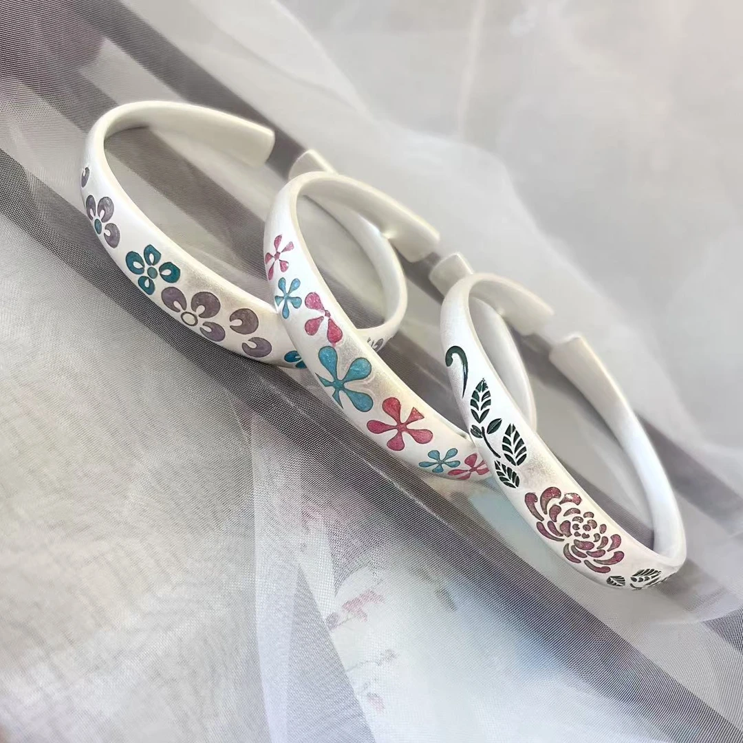 足银手镯 足银999.9【月光如意镯】珐琅古风手镯