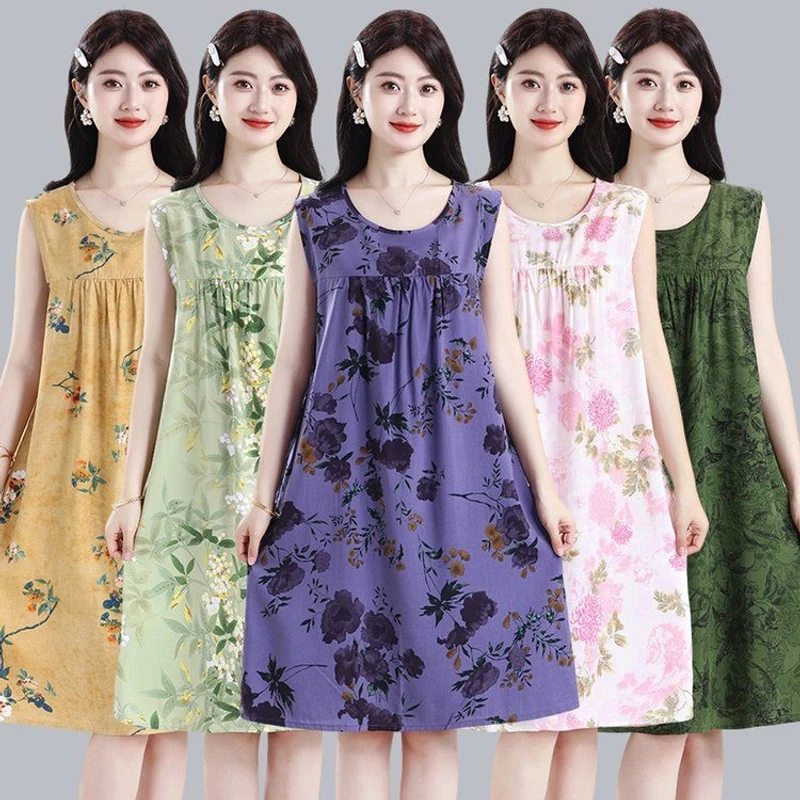 绵绸连衣裙2025妈妈装新款女士气质中长款宽松夏季薄款休闲中老年