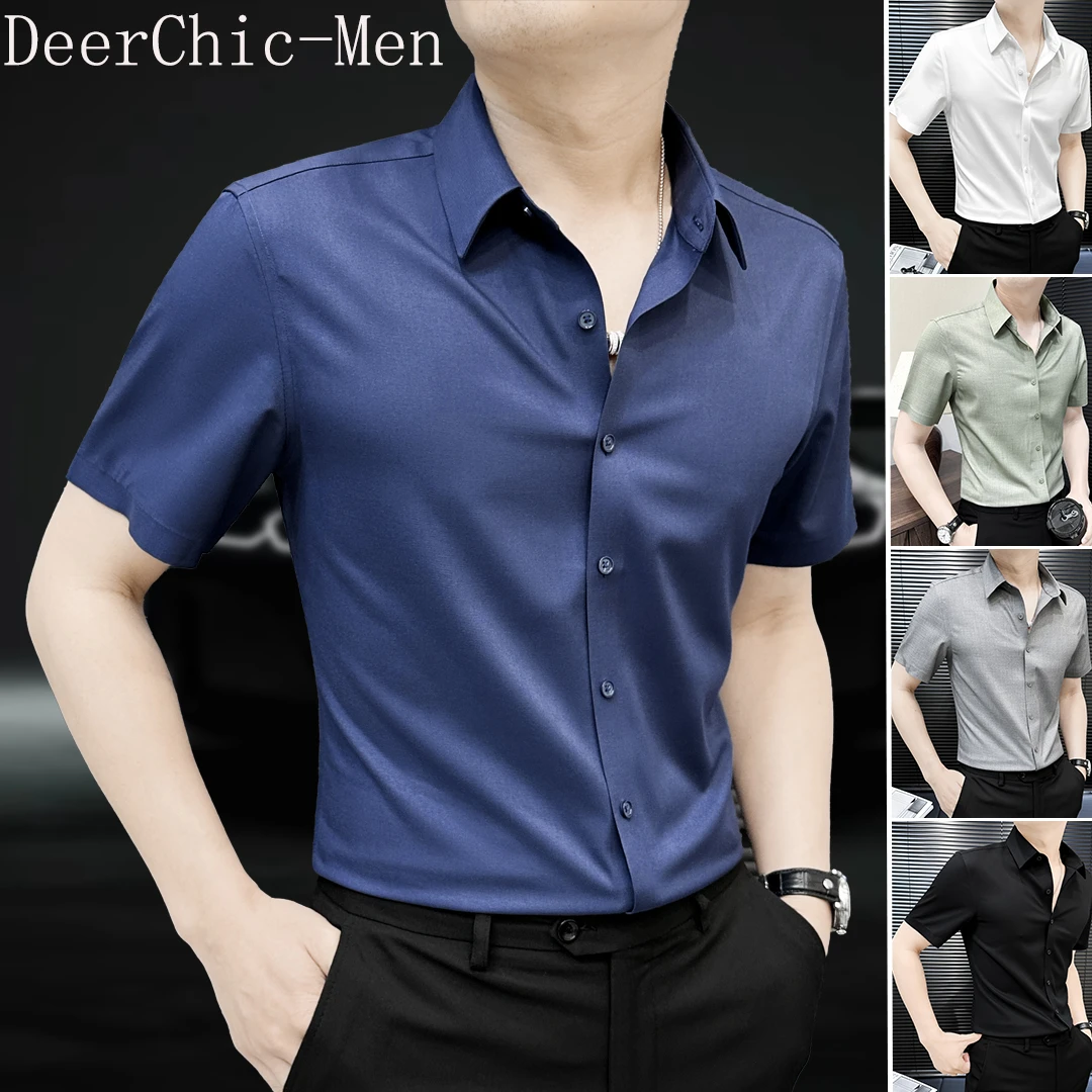 莫代尔男士衬衫短袖夏季薄款休闲莫兰迪衬衣男式上衣爆款2025新款