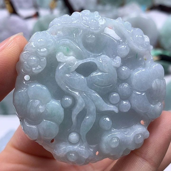 翡翠未镶嵌颈饰花开富贵两面工艺福利