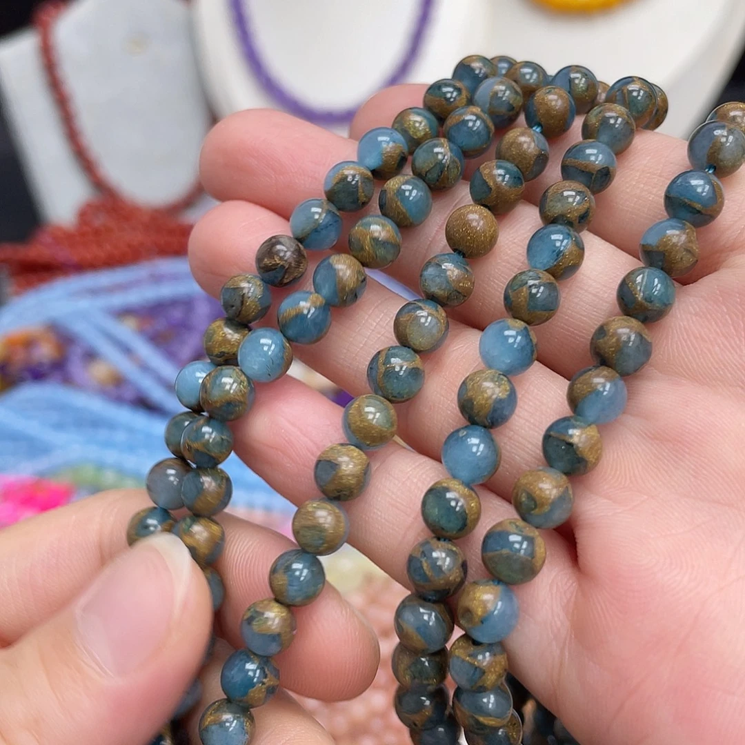 玛瑙/玉髓未镶嵌半成品天蓝金彩石6m散珠