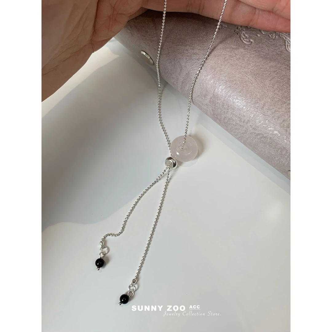 铜合金项链 蜜糖丸粉色小众可抽拉长项链韩系ins百搭气质设计感