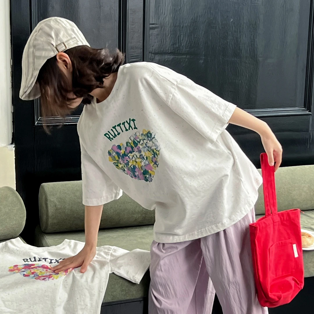 Schwartz斯瓦茨2025夏季新款女童百搭爱心印花宽松薄款五分-1213