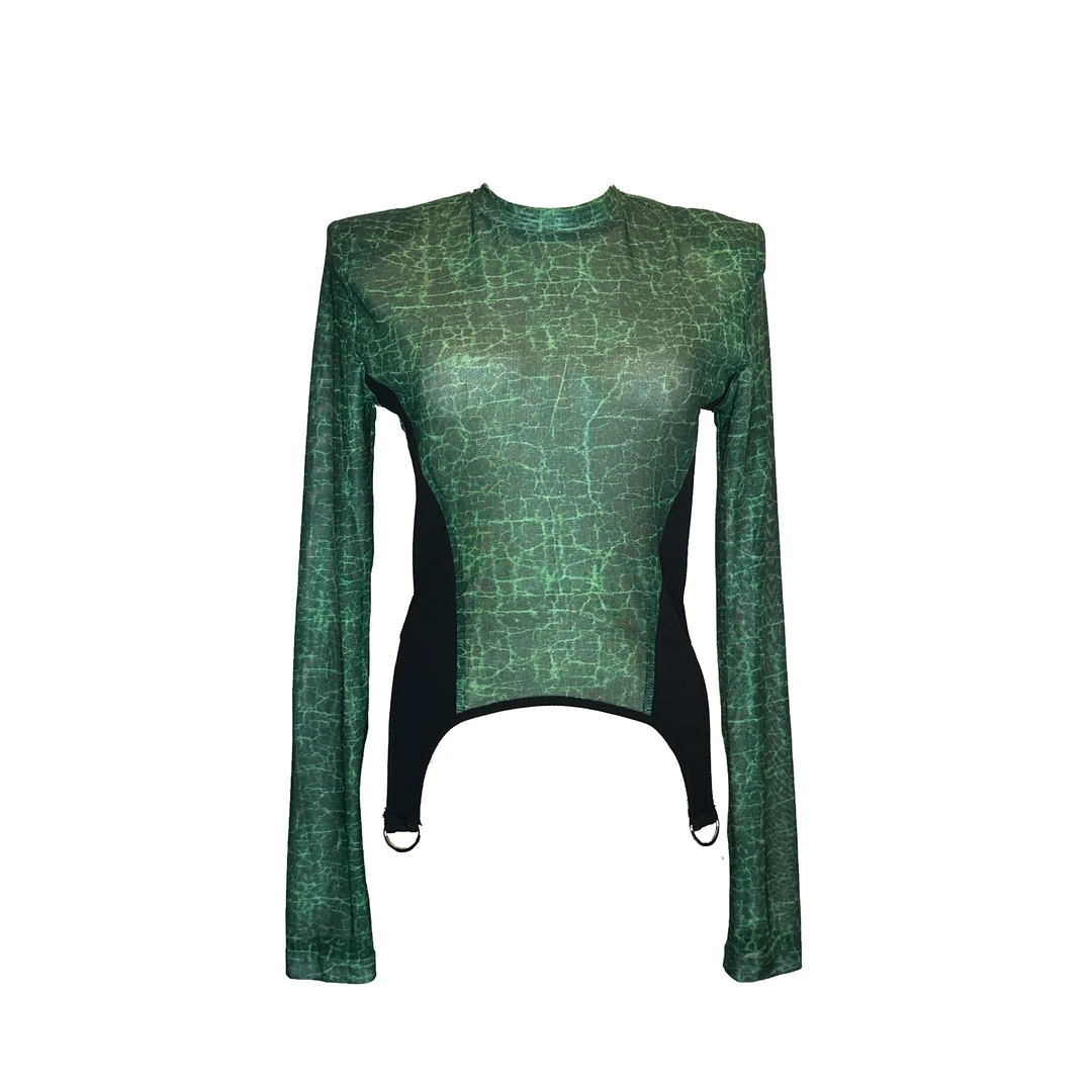 设计师春季气质休闲百搭修身扎染短款时尚长袖圆领上衣  X1909