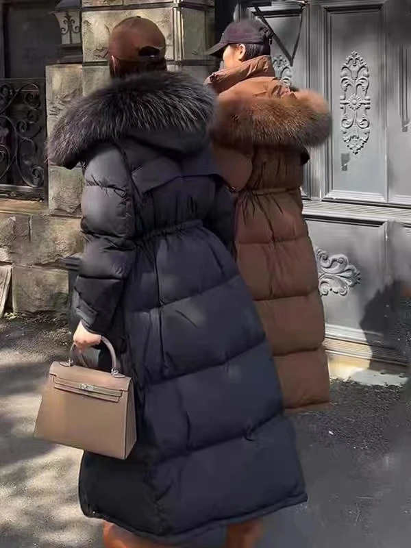 【BLB•板老板】战袍加厚加长款狐狸毛领百搭收腰韩版过膝连帽667