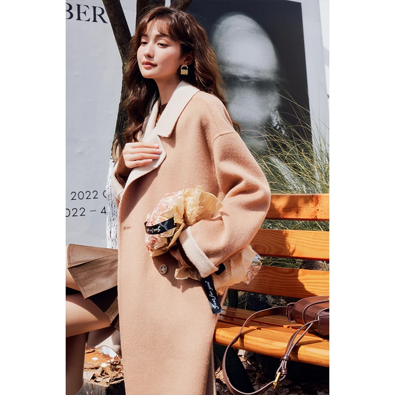 【年末大促】谜秀100绵羊毛双面呢大衣女腰带毛呢高级感气质小个子