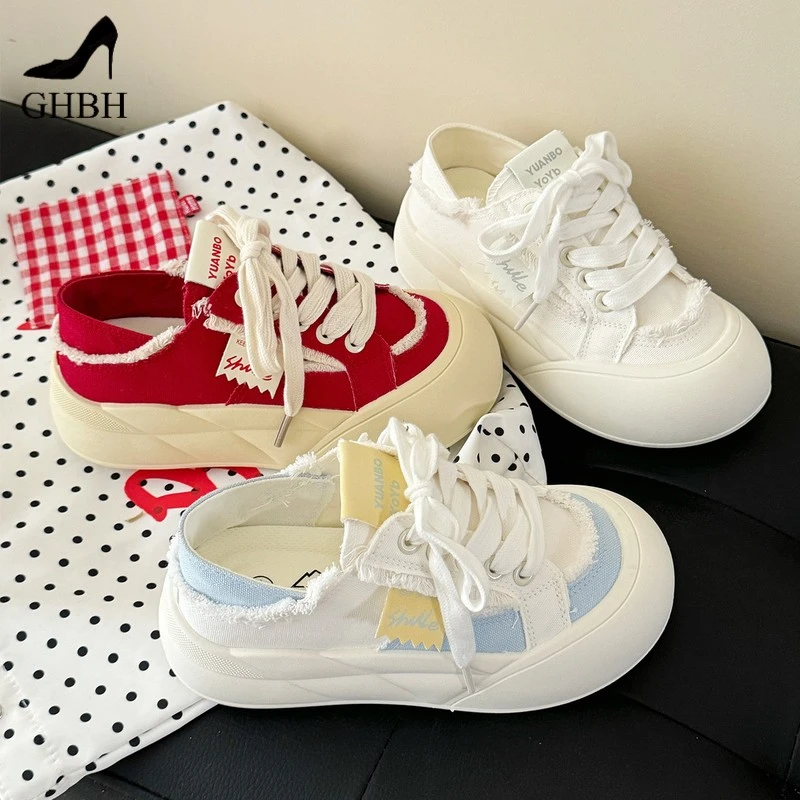 新款推荐厚底圆头设计感帆布鞋面包鞋夏季新款透气拖鞋小白鞋