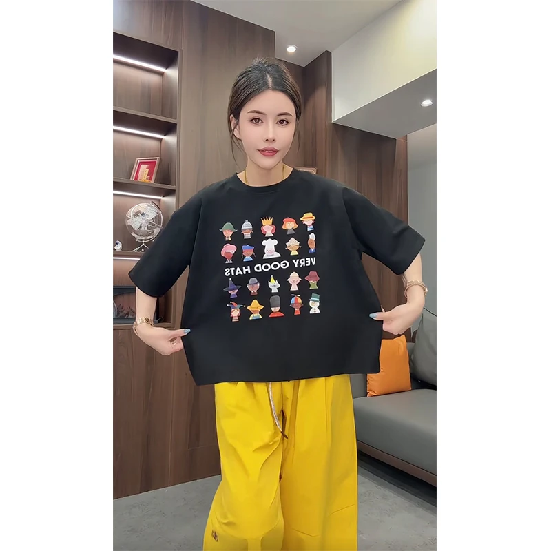 欧货2025夏季新款潮流时尚印花短袖t袖宽松显瘦减龄休闲百搭上衣