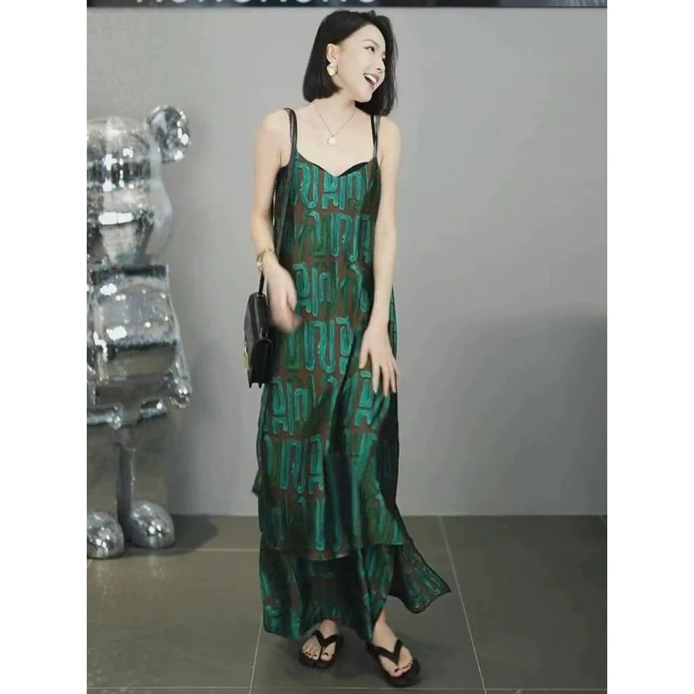 2025新款洋气薄款雪纺衫轻奢吊带长裙长款垂坠感吊带裙套装