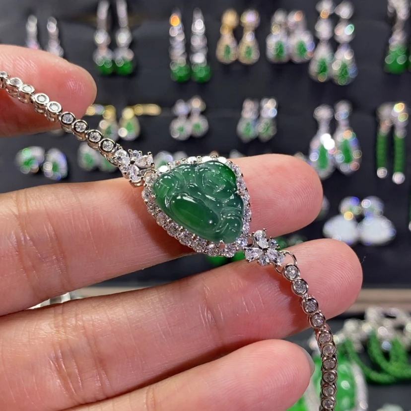 【闪购商品】翡翠手链银S925镀金镶嵌