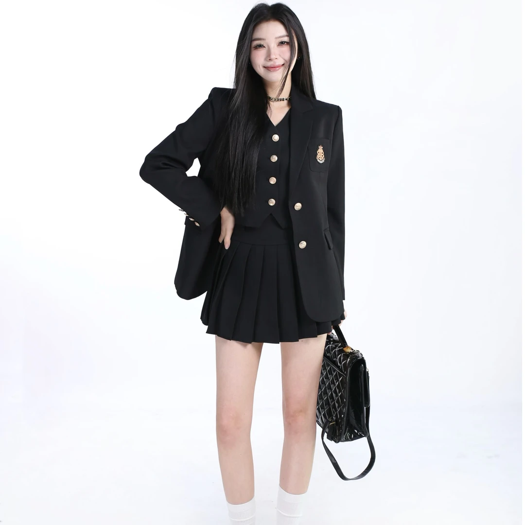 青！货【爱尔兰】西装春季英伦学院风徽章单领宽松显瘦气质女套装