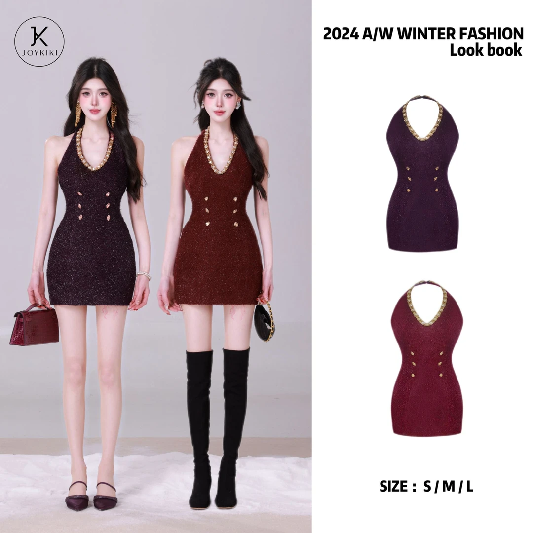 【JOYKIKI 清清!】【美神降临】纯欲贵气小香设计挂脖连衣裙J24D439