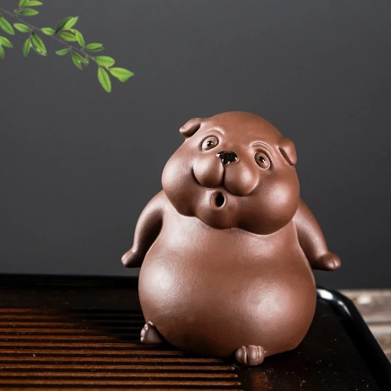 紫砂呆萌狗茶座茶盘柜子桌面摆件