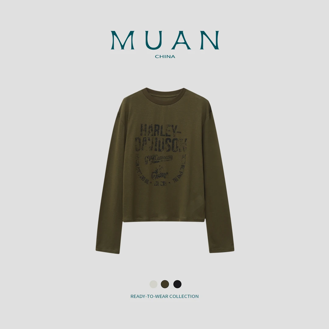 木岸MUAN：《轻美式长袖T》定制长袖亚麻高级简约长袖上衣女DG3-9021