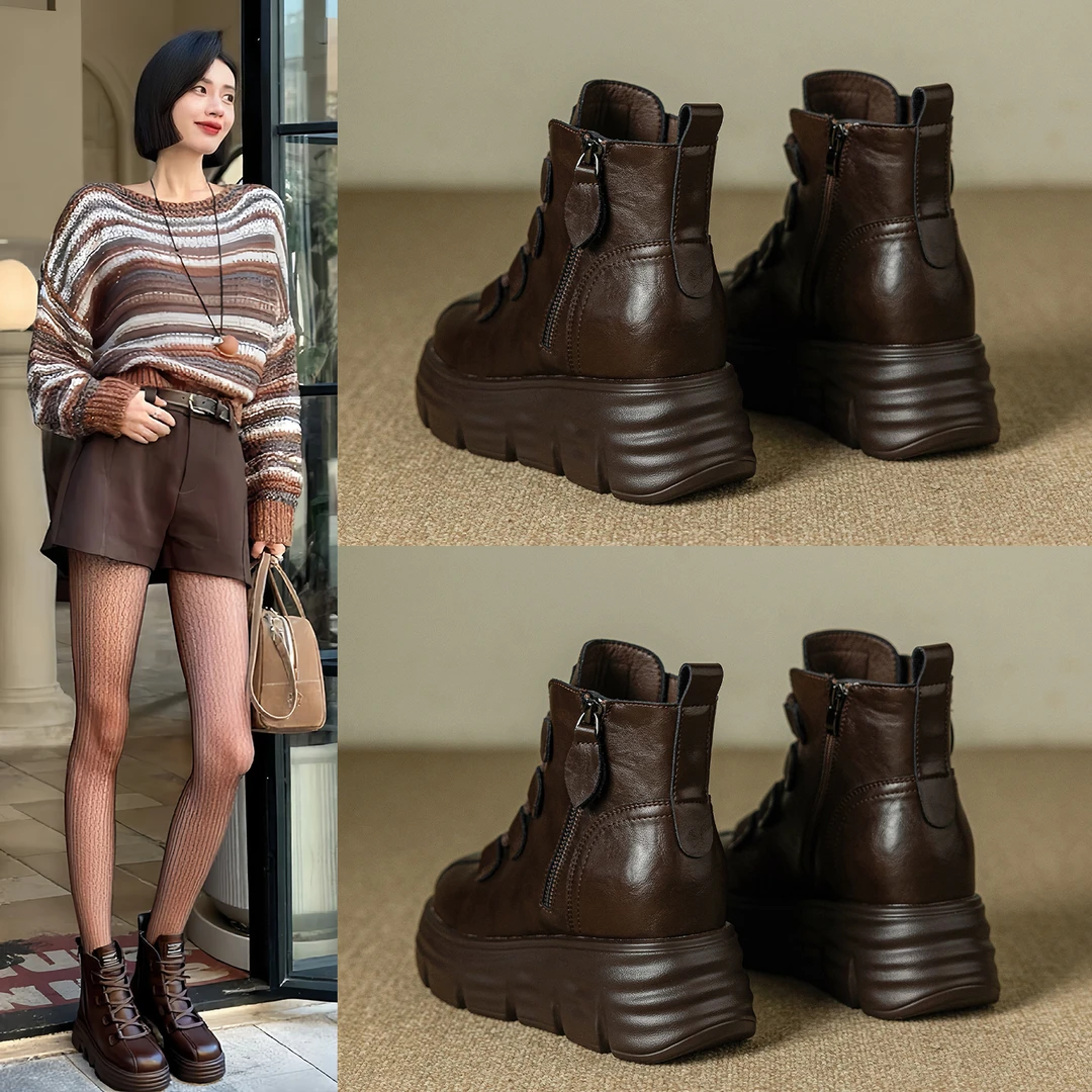 马丁靴女2026秋冬新款增高加绒8cm小个子厚底短靴复古百搭高帮鞋