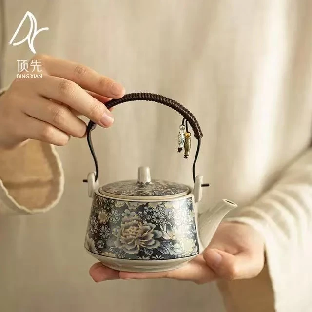 【现货】万花牡丹提梁壶一壶四杯（皮包装）ZHZ0658