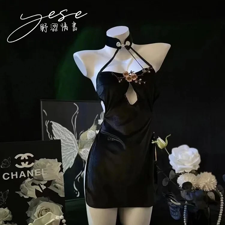 【风华翩翩】Yese野涩情书黑色性感旗袍连衣裙