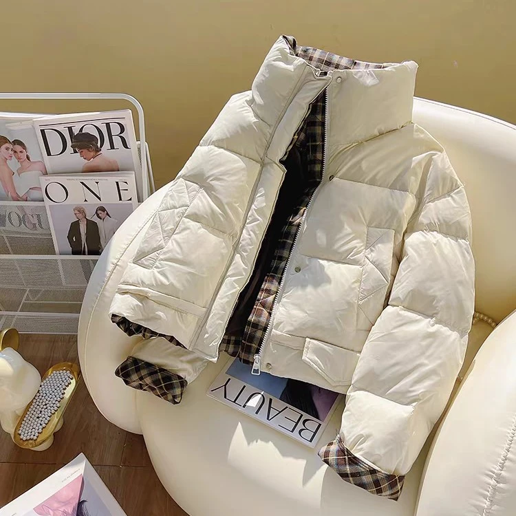 927时尚立领拼接格子边多色棉服外套