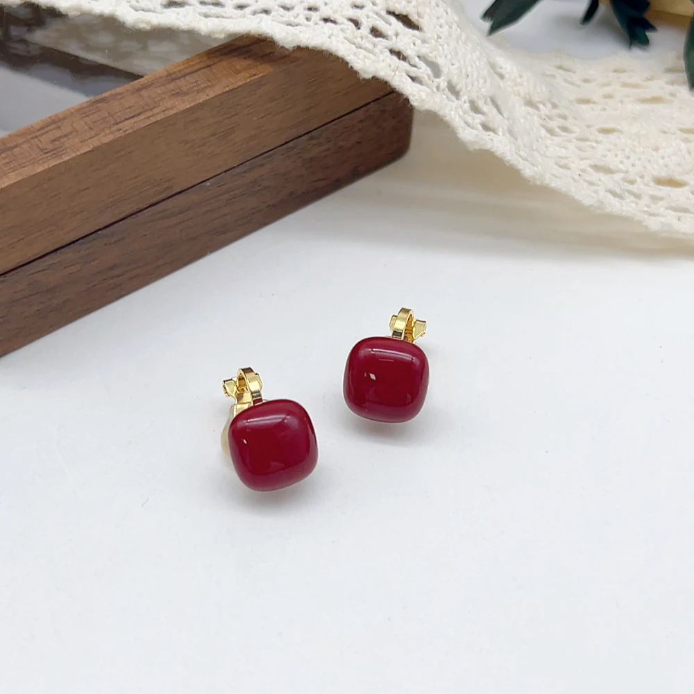 铜合金耳饰 耳夹 02906 好啊商店 红色方形耳夹