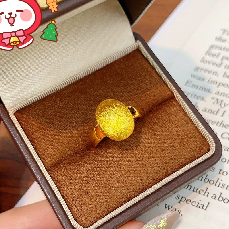 铜合金戒指 新中式国潮风精美磨砂款鸽子蛋戒指金色指环活口