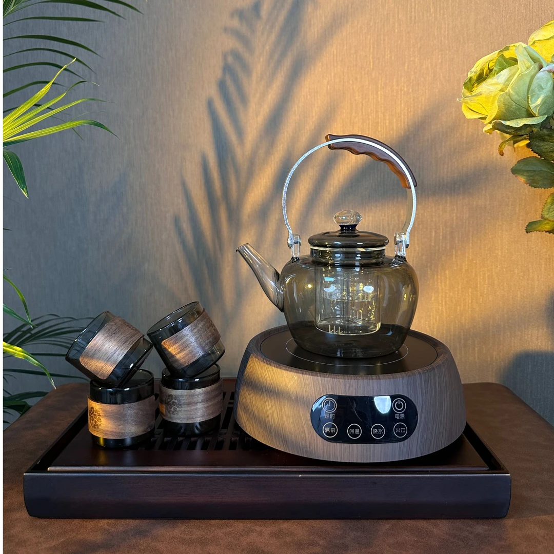 康米电陶炉1500瓦风扇款木纹色保温定时提梁壶可加热茶壶烧水煮茶