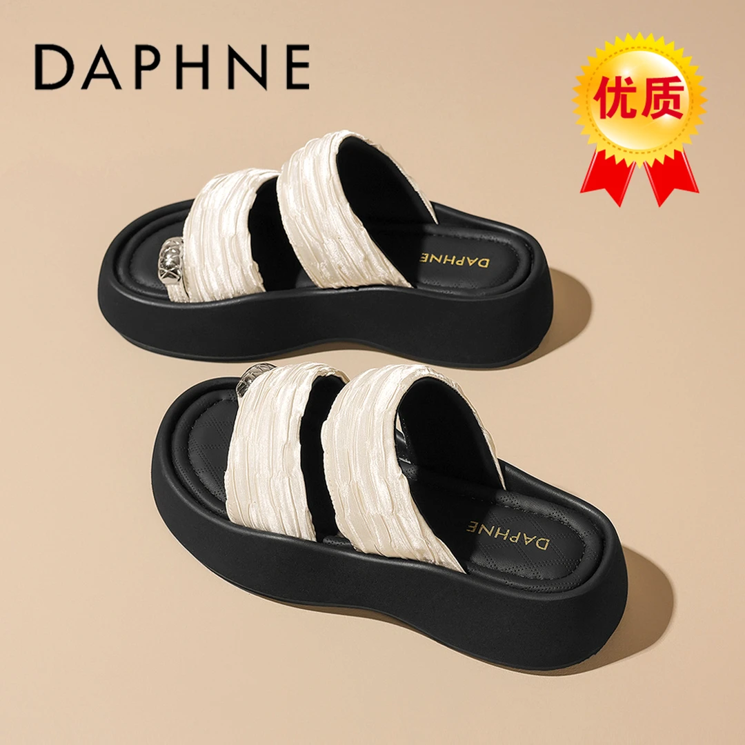 达芙妮厚底凉拖鞋女2025夏季外穿时尚魔术贴软底一字拖防滑沙滩鞋