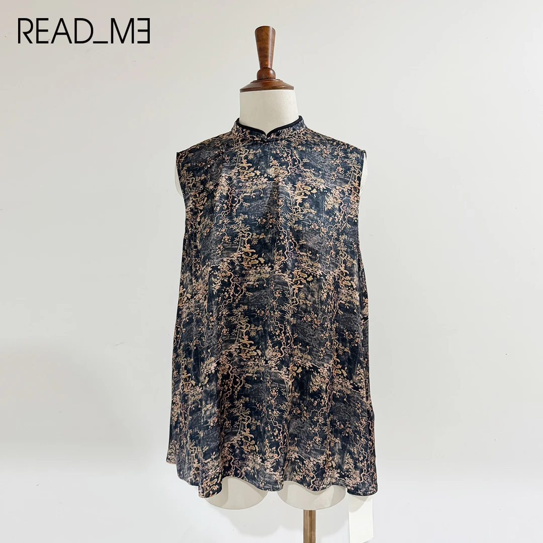 READMEG71101288复古印花无袖衫气质时尚女士中式立领