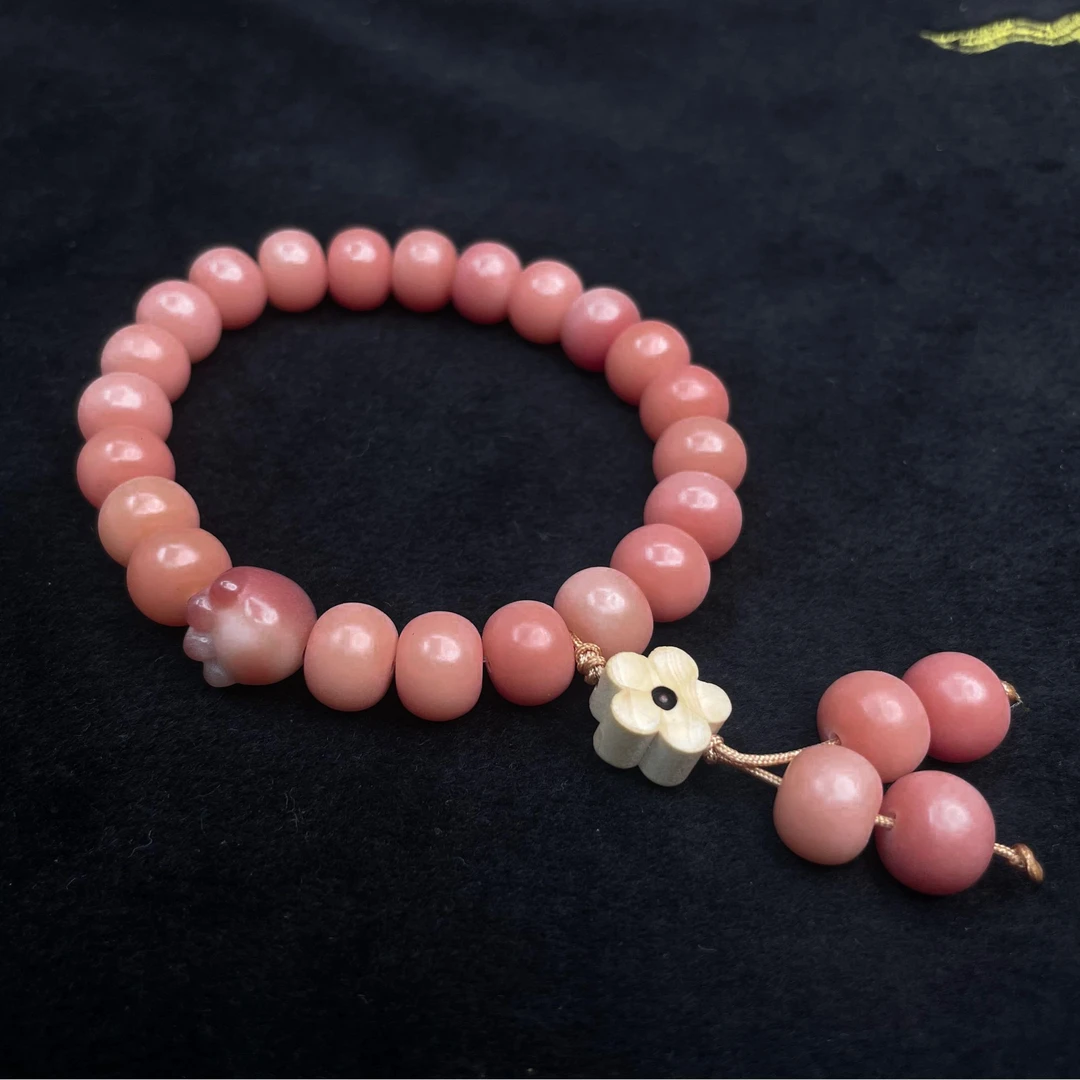 （洛神花）单圈粉色菩提手串搭配猫爪手串